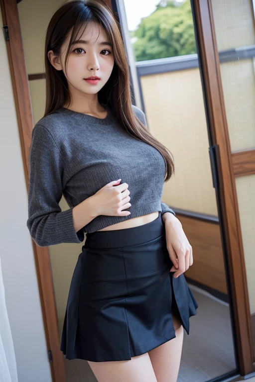 tmasterpiece,top-quality,offcial art,Highly detailed CG Unity 8K wallpapers,Like a schoolgirl,In the world1Cute 16 year old girl,Very delicate beautiful,超A high resolution,(realisticlying:1.4),Golden Hour Lighting,long brown hair,Blue eyes,German Army,military outfits,skirt type,Air Force Commander,intricate detailes,Fine thighs,long boots,black lence stockings,1girll,ssmile,Blushlush, best qualtiy, RAW photogr,realisticlying,incredibly absurd res, Buatigarh, depth of fields, hight resolution, ultra - detailed, finedetail, Very detailed, extremely detailed eye and face, Sharp pupils, tack sharp focus, cinmatic lighting