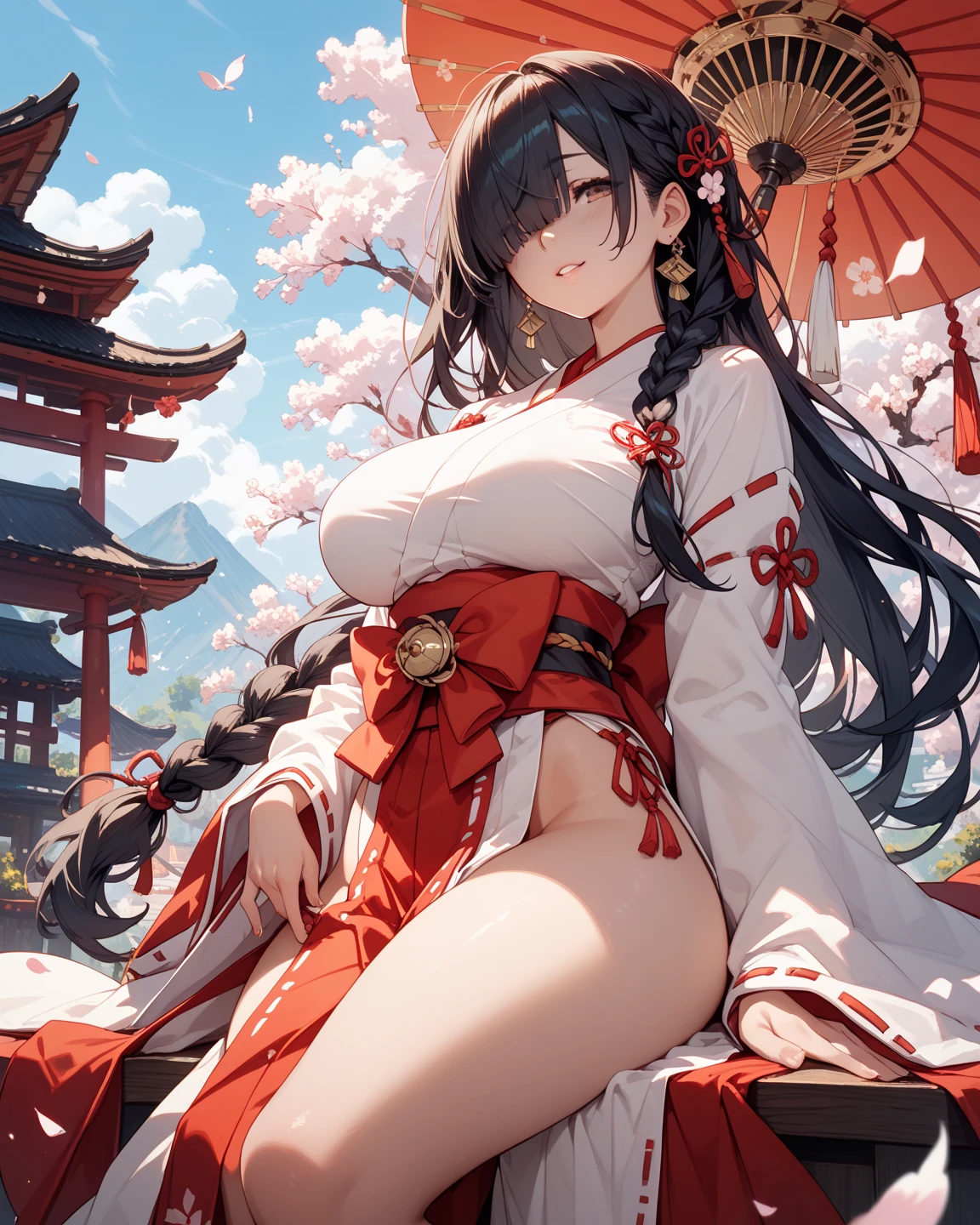 A woman in her fifties wearing a red and white kimono decorated with sunflowers, 古代Chinese Costumeを着て, Hanfu, palace , a girl in Hanfu, Traditional Chinese clothing, Ancient Chinese Princess, white Hanfu, Tang Dynasty, Wearing a luxurious silk cloak, Traditional Chinese, 古代Chinese Costumeを着て, Chinese Costume, Wearing gorgeous silk clothing, Black-haired Empress of China, Ancient Chinese Beauties She is laid on the futon, her nipples exposed, and she cries.