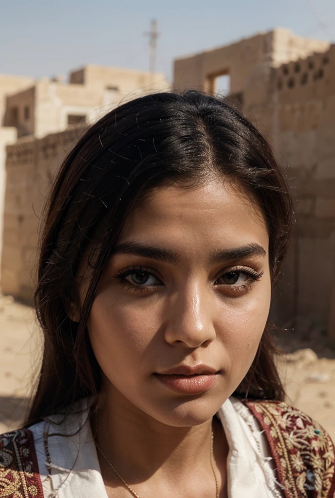 beautifull realistic face of girl that has arabic backround