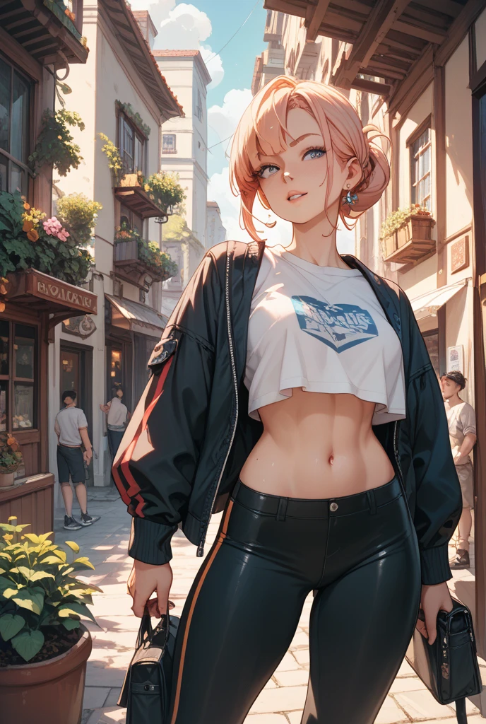 (Realista, low-res:1.3), 1 menina com um corpo perfeito, rosto e olhos super finos,cabelos compridos, Random color tank:1.2, denim short pants, peito grande,Expor clivagem