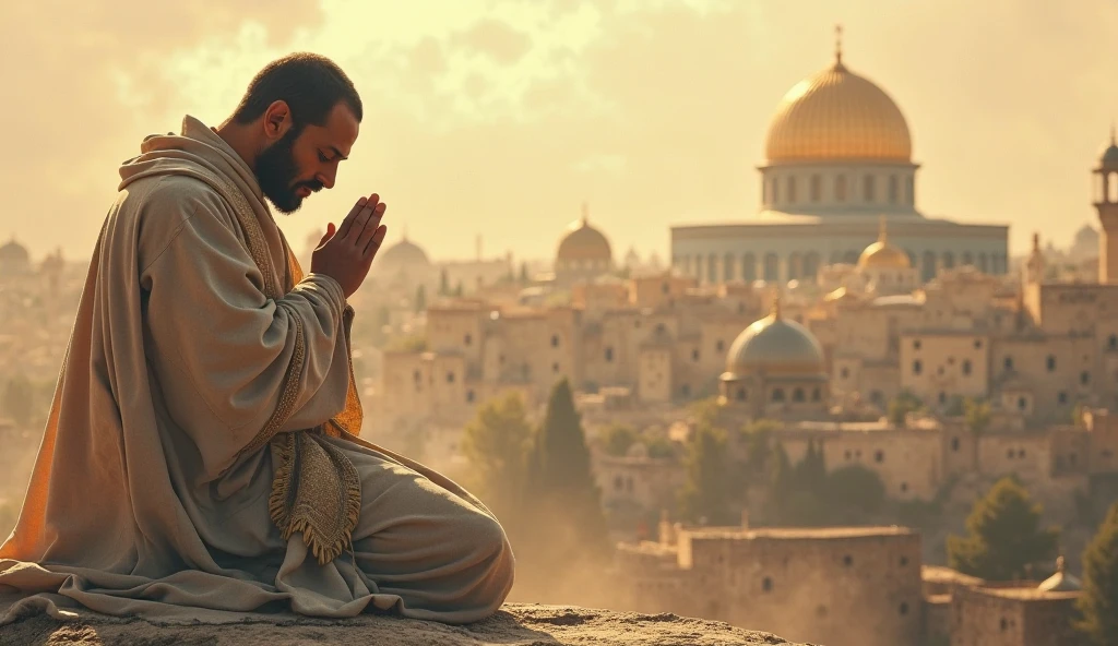 Create an man praying in front of al aqsa mosque