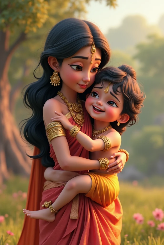 Maa Yashoda catching one year baby krishna from sky side