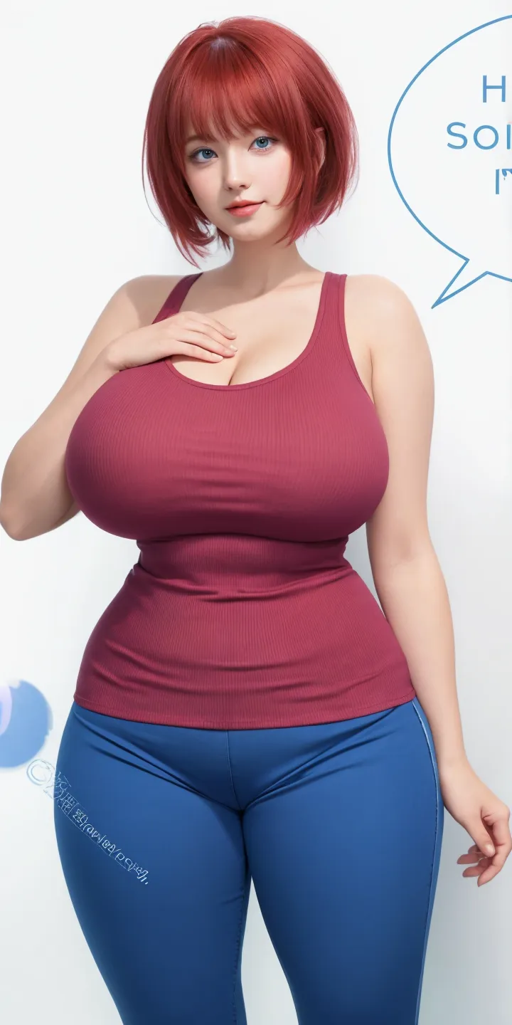 Ada Wong, (((bimbo))), black hair, short hair, brown eyes, perfect face, perfect eyes, looking at viewer, puffy lips, thick lips, wide hips, thick thighs, craving lust face, huge natural breasts, cleavage, mature mom, outdoors, yoga pants, red sports bra, fakebreasts, navel