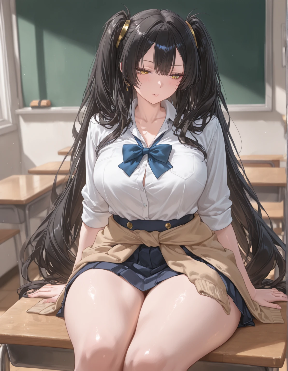 nsfw、(((solo)))、(((Big Breasts)))、squat、Legs wide open、Crotch wide open、White mesh panties exposed、Cameltoe、Picking up her skirt to expose her crotch、Brown eyes、Brown Hair、hair ornaments、Long Hair、Green plaid skirt、White shirt、Yellow sweater vest、Masterpiece highest quality high resolution、Anna Tanaka、Long Hair、Sit with your knees bent、8 heads、Beautiful feet、at school、As if looking up from below、Embarrassing、nsfw、White panties、Cameltoe