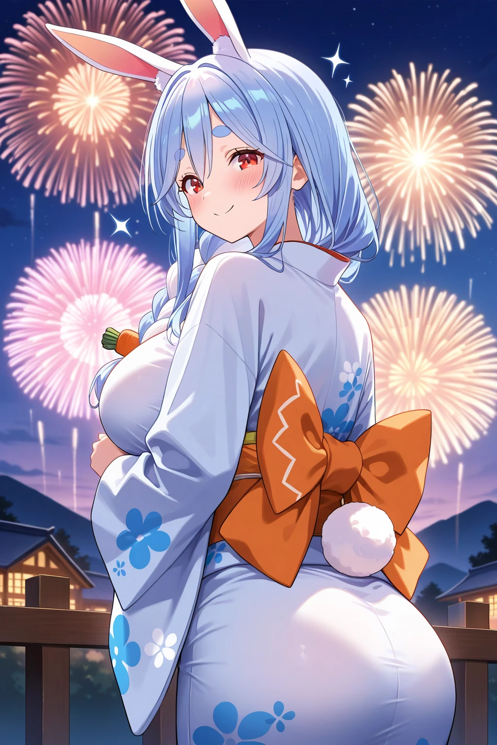masterpiece, Highest quality, Rei Ayanami, One girl,Beautiful Eyes,Light blue hair,yukata,Spread your legs,sexy,Fireworks display