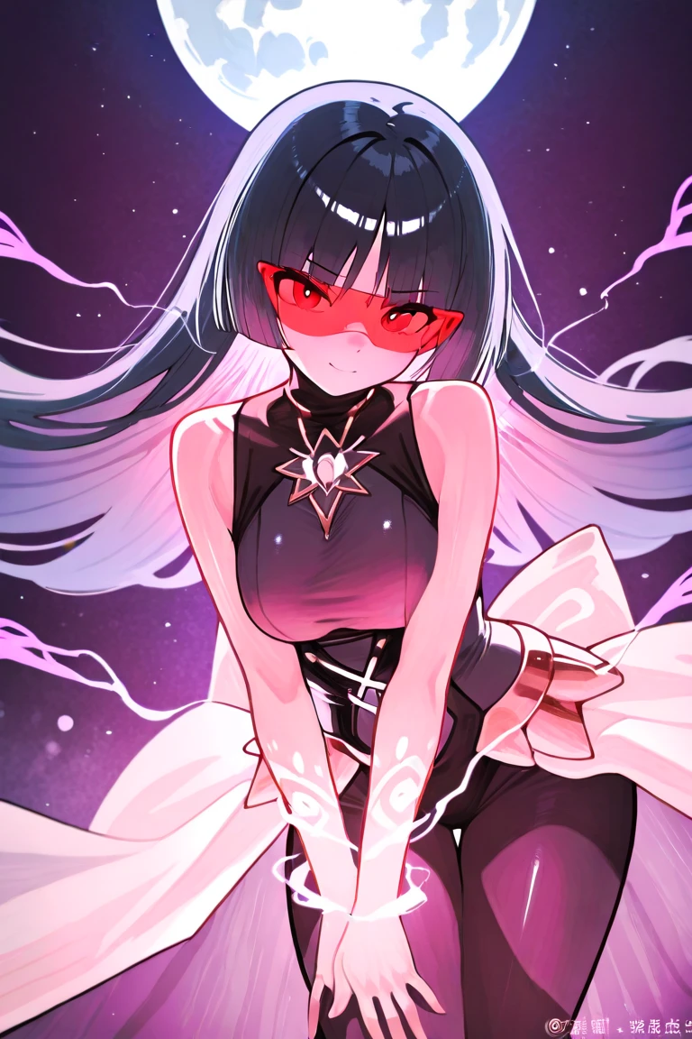 (fine, sharp images, super resolution, extremely amazing detail, awesome detail), subsurface scattering, masterpiece, best quality, high quality, 1girl, solo, upper body, (one hand at the side and the other on the waist), prism eyes, prism hair, prism, serious, [silver|white] + (blue: -0.3) hair, blue + red eyes, gradient eyes, multicolored eyes, calm, small breasts, summer dress, gloves with optimal proportions of four fingers and one thumb, glowing, Glowing eyes, glowing white particles, glitter, bloom, fantasy, cave,