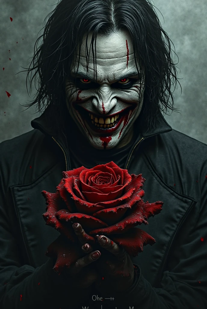 The cover shows a man with a disheveled and sinister appearance, with a deeply disturbing expression. his eyes, empty and lifeless, They seem lost in an abyss of madness, while a disturbing smile crosses his face, revealing a mixture of satisfaction and disdain. in both hands, holds tightly a human heart, pulsating and still fresh, with drops of blood slipping between his fingers. His body is covered in blood, from head to toe, as if he had just emerged from a scene of unspeakable brutality. The blood contrasts with the paleness of his skin, creating a macabre and terrifying image. the background is dark, with diffuse shadows suggesting a dimly lit room, amplifying the feeling of claustrophobia and horror. This image captures the essence of a monstrous act, leaving the viewer with a feeling of discomfort and fear at the disturbed mind of the protagonist.