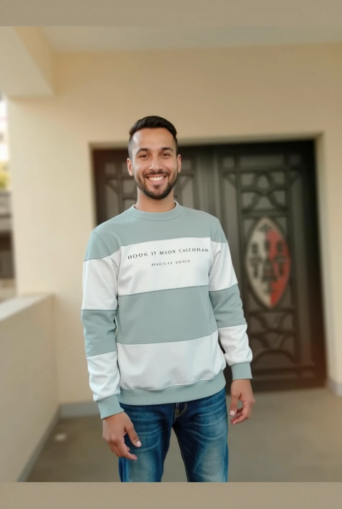 Hombre con sudadera universitaria mirando a su esposa junto a su hijo en el mar estilo ilustrado