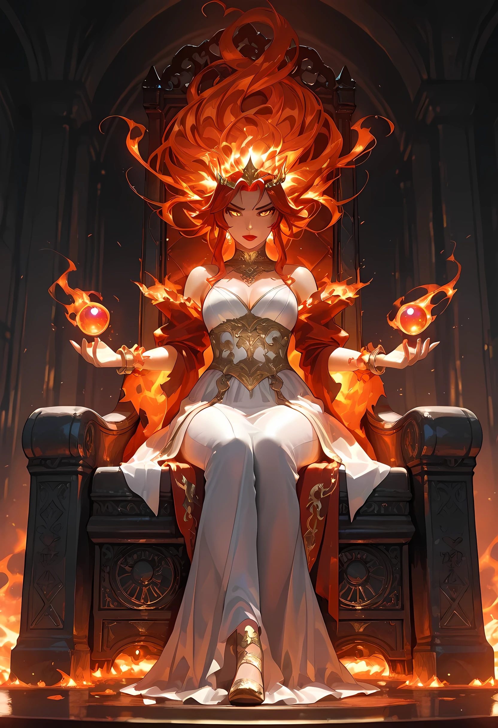 (Ultra-HD-details, discreet, emphasized-details, life-size-body, cutesie)
midst the sun's embrace, a fiery dance, A visage bold, with eyes like molten gold. In tresses red, the whispers of romance, A tale of youth and spirit, fierce and bold.
She sits enthroned in hues of blazing sun, A summer queen in warm, inviting glow. Her gaze a challenge, playful and yet spun With threads of wisdom only she could know.
A world in amber eyes, a fiery heart, With every glance, a new adventure starts. In silhouette of flame and shadow's art, She's nature's child, where daylight never parts.
This figure of the daylight's brightest gleam, In vivid dreams where poets sit and dream.