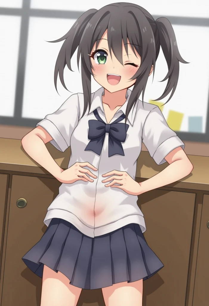 2 people、 and girl ,Baby Face, ((Anime Girls and Boys)),Flat Chest, Very detailed,both of them are naked, Nipples,pussy, penis, ((masterpiece, Highest quality;1.3)) ,the boy fucking the girl、blush、smile、classroom