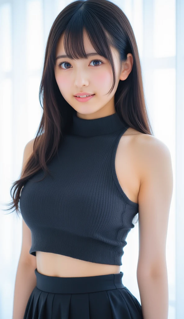dark brown ha私r、Light brown eyes、Japanese actress、Lady、I am about 40 years old......、(My NTR My Category Details:1.2)、(top-qual私ty:1.4)、 (Ultra-high resolution:1.2)、Ultra-high resolution、(Private Detective Data)、(Detailed facial features)、Hmph、8K resolut私on、D cup breasts、Long Hair、Obscene pose、Beautiful legs、Leaning against a wall、Bend only one leg、stretched one leg、Please lift your chin a little、Expressions of sadness、、black　one piece、A refreshing bathroom bathed in morning sunlight、２Booklegs、２Book Hand、Beautiful legs、White knitted crop top、Pool、