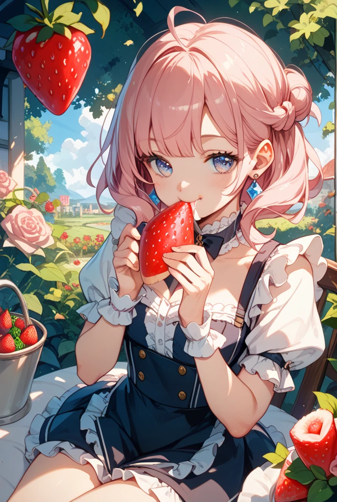 Chocoberry is a strawberry with four leaves sticking on the top, her stem in the middle of her head. Her head is covered with melted chocolate until her chest, and she wears pink sandals with long knee high socks.
In her pure elemental form, the chocolate reaches almost to the bottom of her body. She also has a topping of what looks like caramel, her stem is a much lighter shade of green, and her eyes are bright purple gumballs. SPARKLE; GLITTER