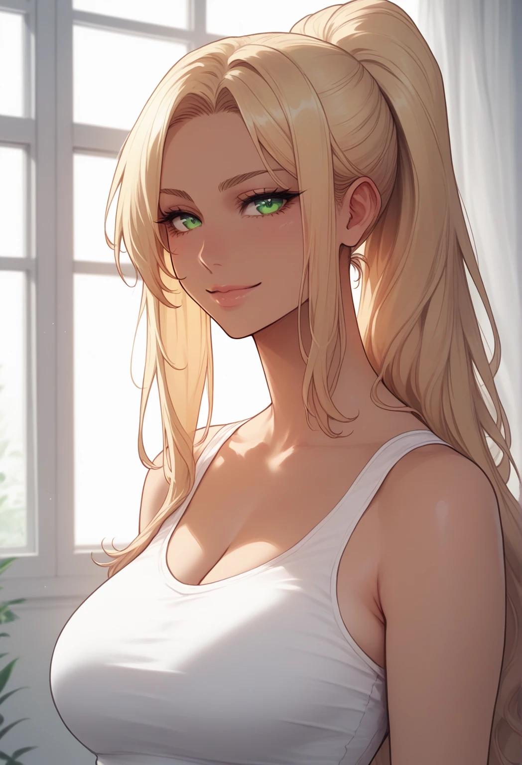 a girl with no clothes , sexy body , blonde hair , green eyes , porn , legal age , has no clothes (you can see her breasts) , not wearing underware (you can see her ass) ,nsfw, real girl , realstic , she is in porn hub