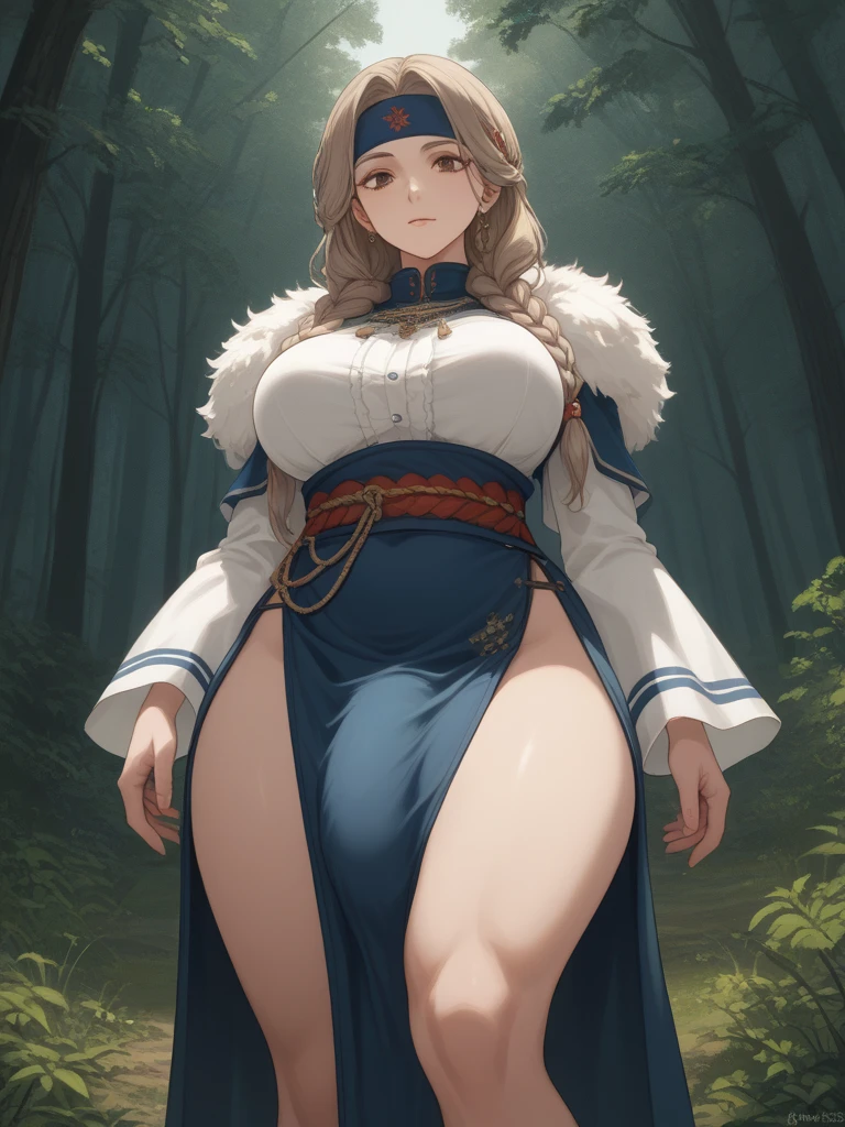 galko,1girl, solo,woman-medieval-cloths,priestess, full body, gyaru, huge breast, curvy, tunic
