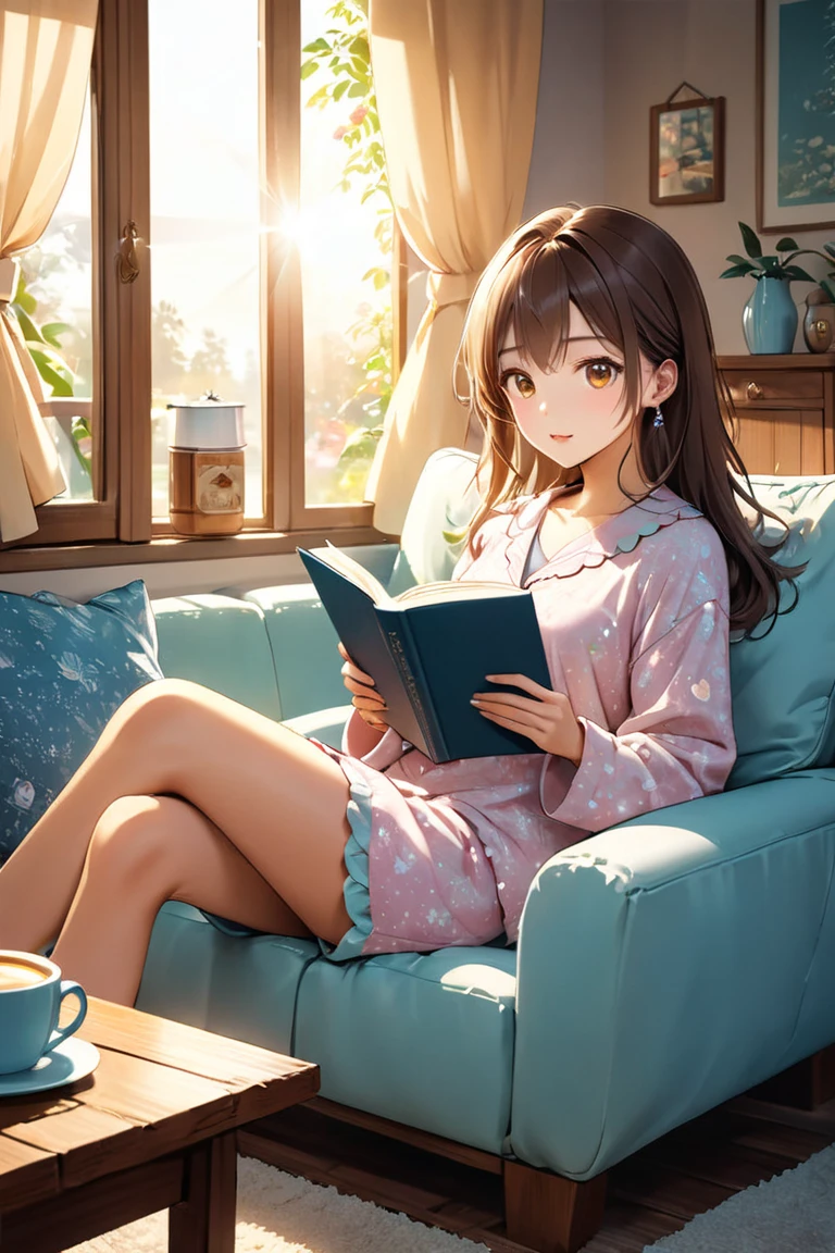 barefoot、After bath、Towel on head、NFSW、Miku、Girl reading a book on the sofa、Interested々、Glasses、Nightwear
