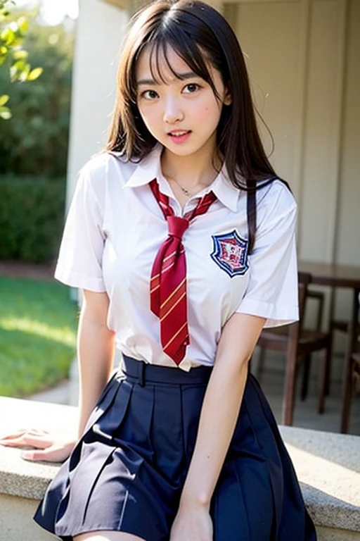  ((masterpiece)), ((Highest quality)), (I got used to it), ((cute)), cute, ((Spread your legs)), (White panties), ((I got used to it)), 4K, (8K), Highest quality, (beautiful), hyper cute face,hyper Genuineistic, Genuine, (((From below))), (whole body), close, Thick outline, Clear contours, ((Daytime park bench)), (1 Girl, cute girl:1.5), (Schoolgirl Uniform :1.5), beautiful light brown hair, beautiful brown eyes, ((beautiful eyes)), (sitting on a park bench,View your viewers, mini skirt:1.3), short hair, Big Breasts, smile