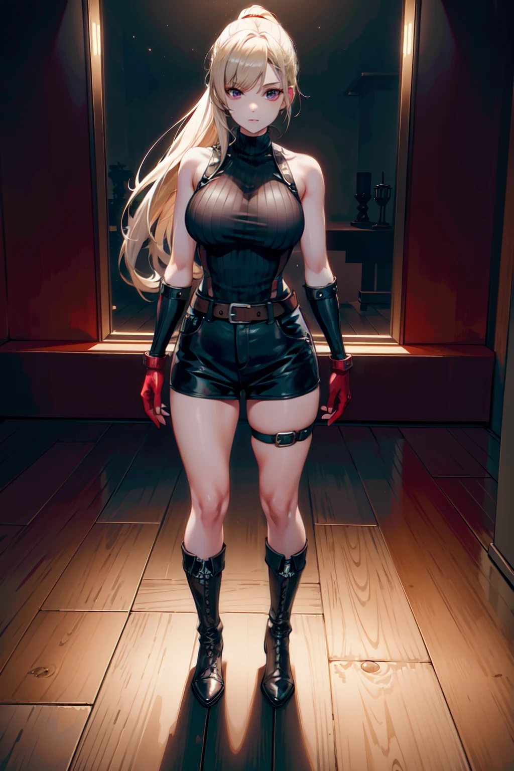 dark fantasy anime illustration of a (mature MILF BIMBO albino skin and short white hair), (FULL BODY) perfect face, wearing tight leather stealth armor, stalking, BIG KNOCKERS CLEAVAGE, lustful smirking smile red blush red cheeks, chain leash, kneeling, shackles, leather black collar slave, ((BLACK background)) hands on glass WITH KNOCKERS on glass, glass window fog water drop, 5 fingers each hand, metal handcuffs, black choker collar, thighhighs, long legs, metal ankle, metal sandals, metal shoulders, standing straight symmetrical against glass