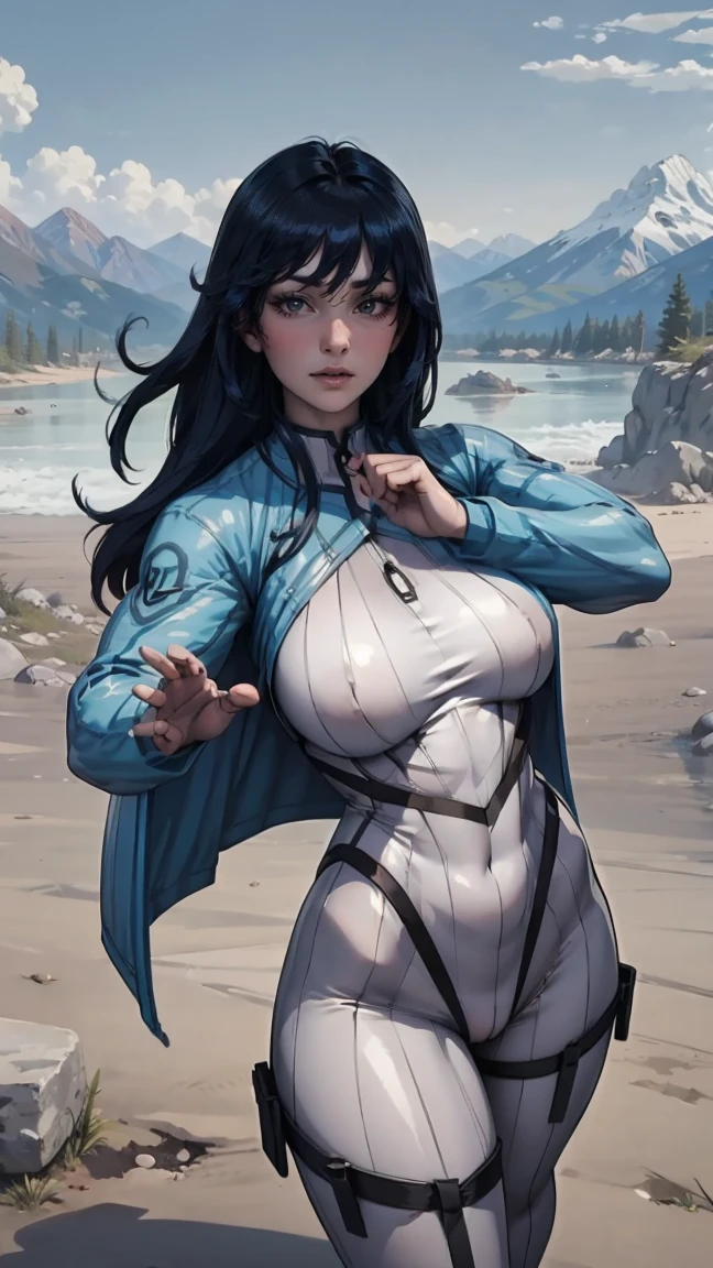 1female，16 yaers old，Huge breasts， no headwear，独奏， Blue Iron Man uniform，the sea，at winter season，Blizzard，White court costume， Pornographic exposure，Skysky，the night，  She has long flowing black hair，Very long hair， Bare genitalia，Bigchest， From the front side， curlies， ，mostly cloudy sky，（（（tmasterpiece），（Very detailed CG unity 8K wallpaper），best qualtiy，cinmatic lighting，detailed back ground，beatiful detailed eyes，Bright pupils，（Very fine and beautiful），（Beautiful and detailed eye description），ultra - detailed，tmasterpiece，）），facing at camera，A high resolution，ultra - detailed），standing on your feet，legs are open，Emotive expressions，Open-mouthed，Chest sagging，nakeness， Bulge，Expose the genitals，revealing breasts，Camel toes，with no underpants，extremely large bosom，Extremely colorful，Most detailed，fully body photo，The face is well lit，NOWAI