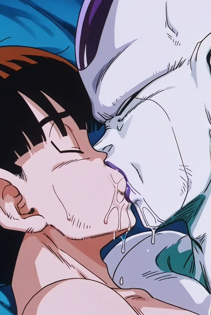 1girl, videl, black hair, short hair, blue eyes, naked, 
full body, looking at viewer, dragón ball background, handjob, scared, open mouth. 1boy, penis, handjob, shy face, embarassed, Window, night time, dark sky, oral, fellatio, oral sex, licking, pov, cum_inside, cum in mouth, cum over face, angry blush
 