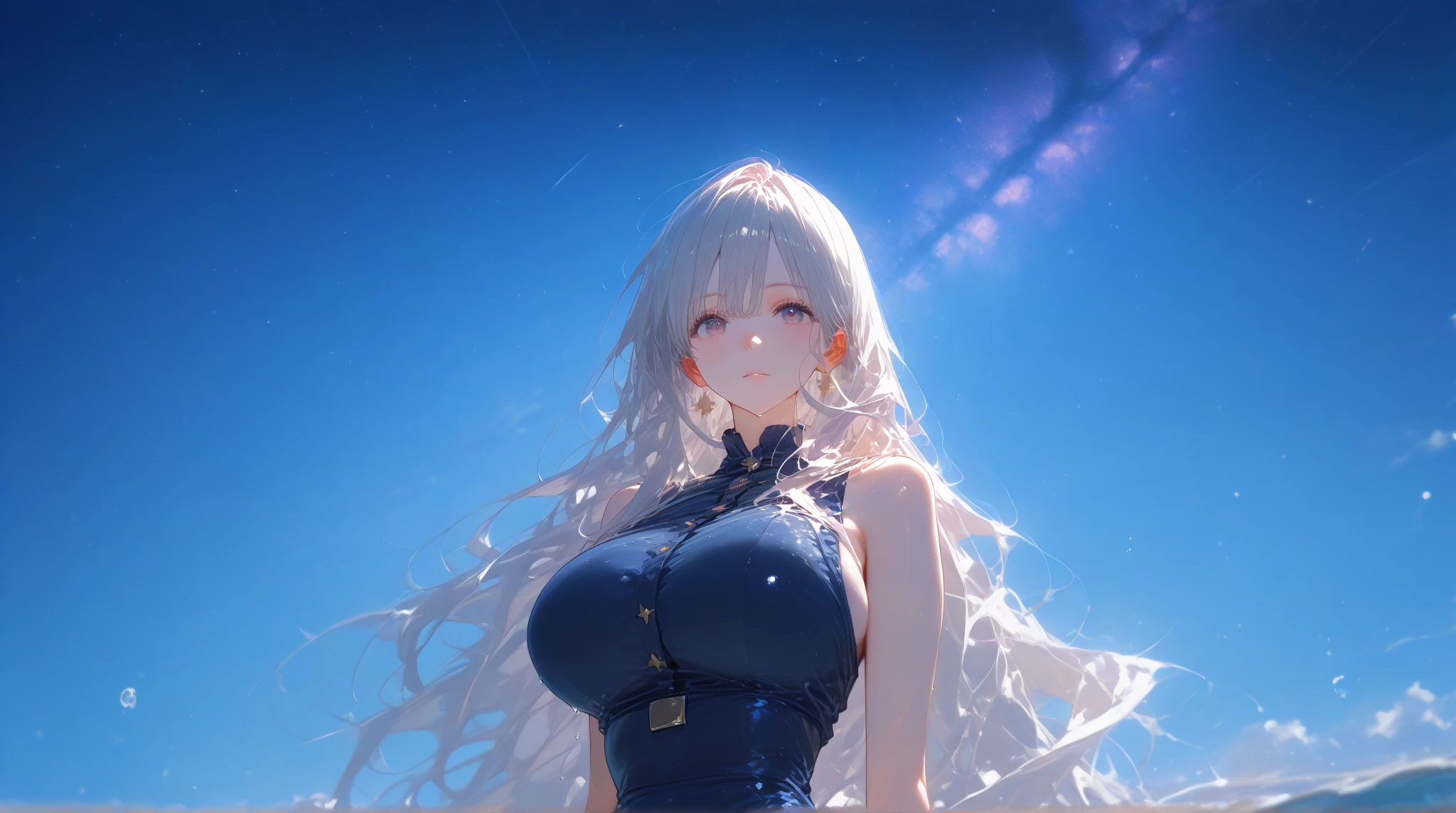 ((terrific_azurlane, terrific_default)):1.5,((独奏, 1girl)) ((masterpiece,Highest quality,Highly detailed images,Beautiful images、Realistic、Dutch Angle)), (Bright lighting overall、Backlight、A fantastic atmosphere、Thick Fog、Dust flutters),(Dynamic pose、Beautiful cleavage、large breasts)1.2, ((Ocean、On the boat))

