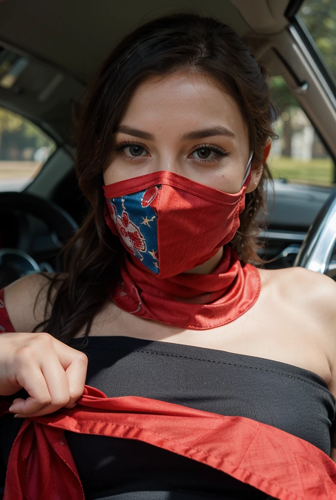 The Royal Princess is a beautiful woman in polite clothes with a red mask