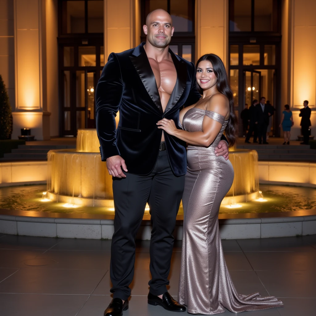 1 very classy and sexy 53 year old Mexican woman in a formal gray suit((53 ans))she is accompanied by 1 elegant athletic African American man of 53 years old
