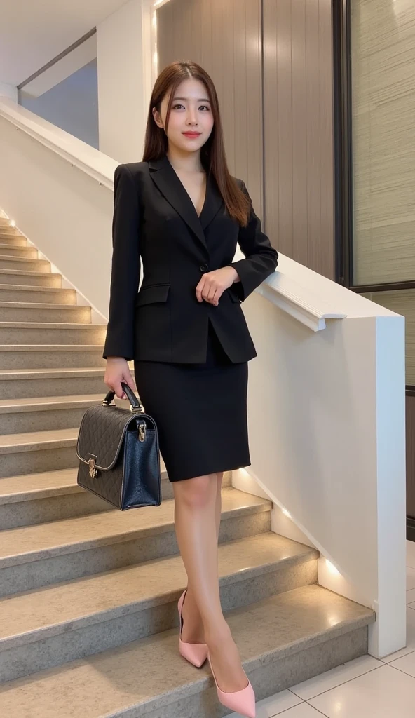 real estate agent woman, and elegant, perfect and detailed face, realistic, business elegant dress, work dress,