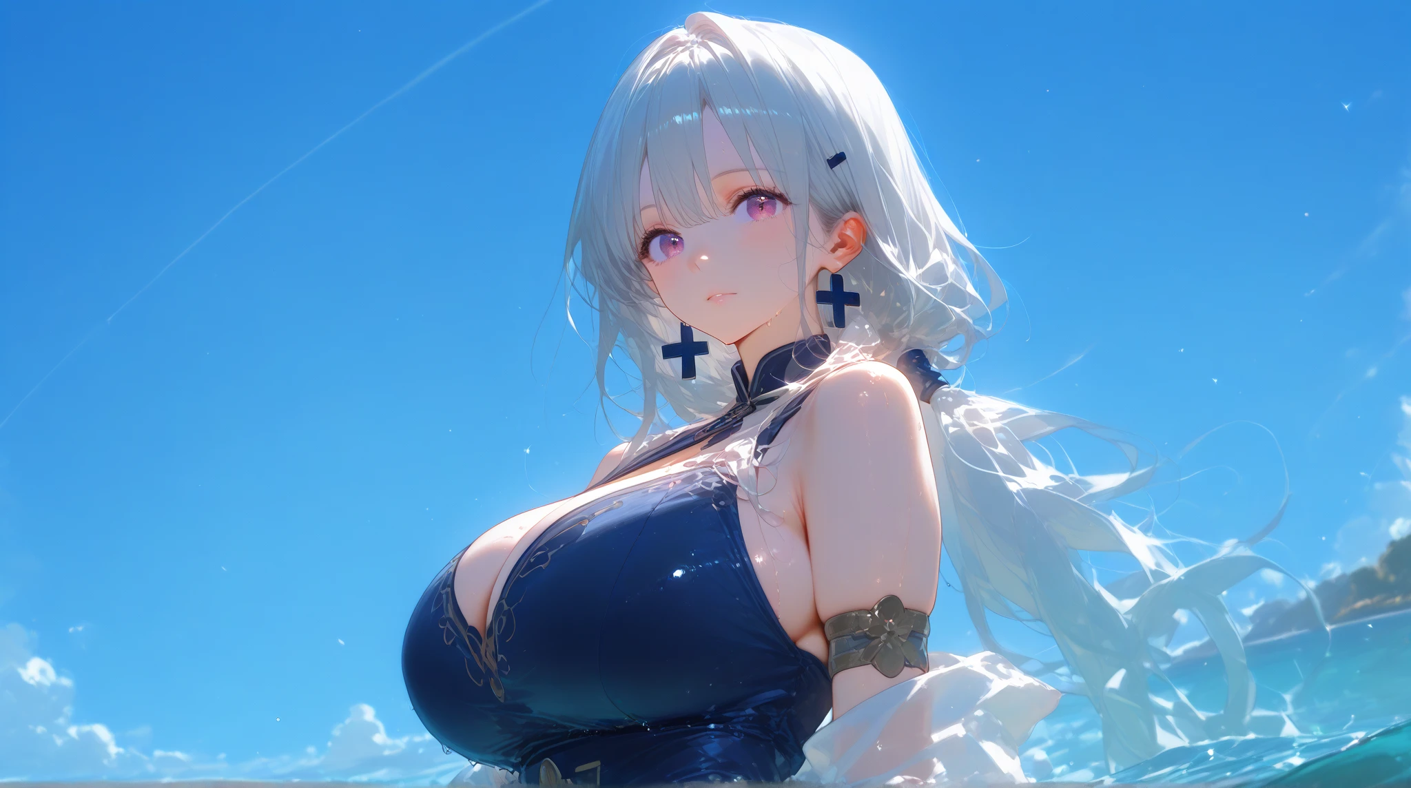 Mirajane, natural lighting, masterpiece, highly detailed, illustration, game CG, absurdres, high quality, aichan, beautifully detailed eyes, large breasts, makeup, glossy lips, full lips, scared, (tears, crying), (quicksand:1.3), Mirajane, Mirajane is nude, Mirajane has big ass, Mirajane has large breast, (tape gag), (tape bound), (arms bound), partially submerged