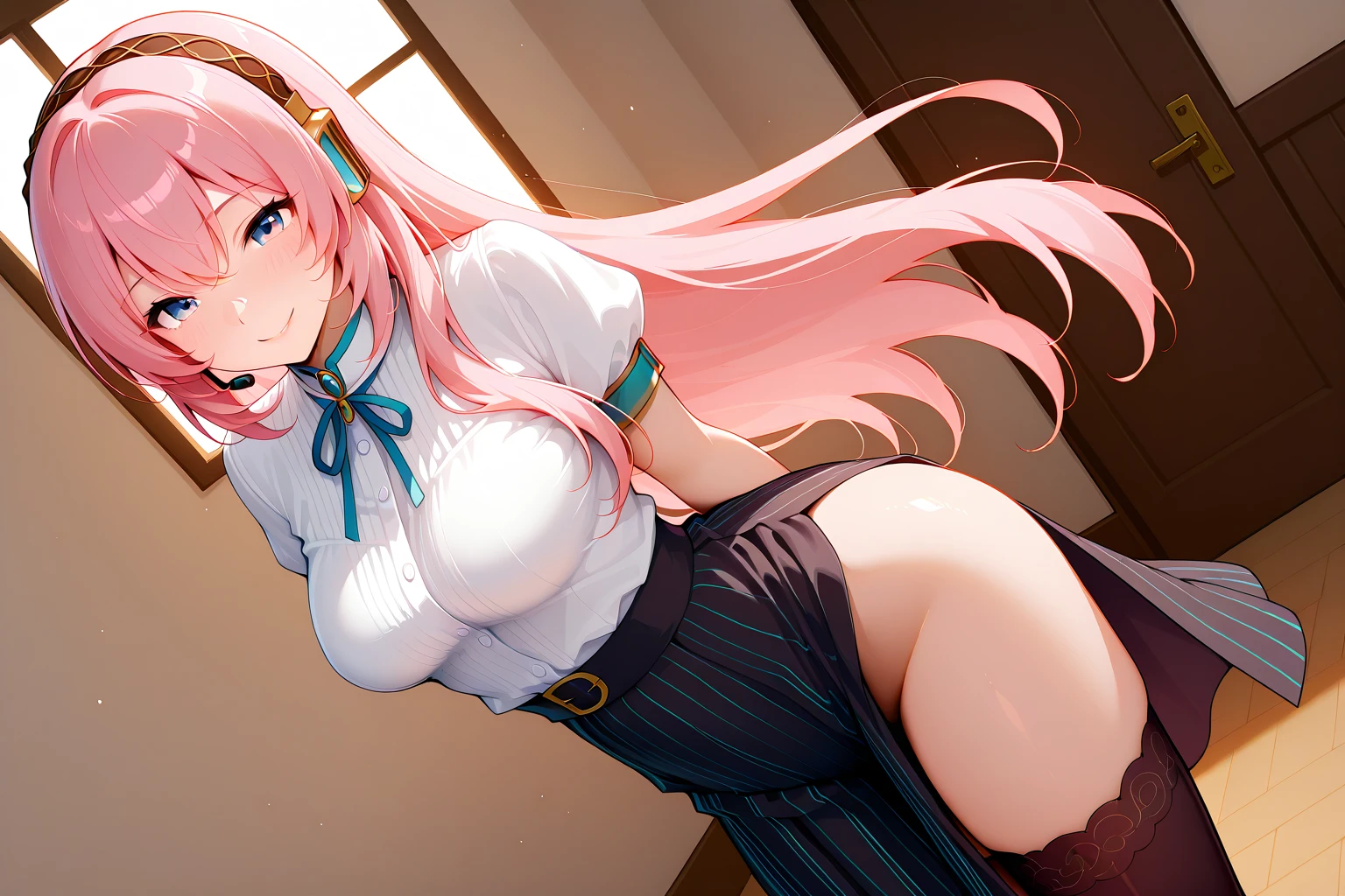 (Nsfw),Hayatakagi, Hajime Takagi, Long hair, bow ribbon, (Twin-tailed:1.3), (Brown eyes:1.5), Hair Ribbon, Pink hair, (eye glasses:1.3),,(looking at the viewers:1.3),BREAK (masutepiece:1.2), Best Quality, High resolution, Unity 8k Wallpaper, (Illustration:0.8), (Beautiful detailed eyes:1.6), extra detailed face, Perfect Lighting, extremely details CG, (Perfect hands, Perfect Anatomy), big hotel room,Naughty big、thighs thighs thighs thighs、solo, very big breast, detailed nipples, deep cameltoe, barely spread legs, caderas anchas, ultra small high leg string thong, translucent stockings, perfect round detailed and realistic nipples, detailed vagina, daylight illuminated, black transparent super ultra small lace lingerie, with an realistic detailed combat knife in on hand in the most erotic pose, showing her beautiful nipples, super short mini school skirt upskirt, full body picture