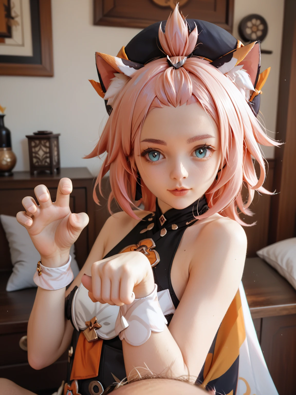 anime girl and man, catgirl, cute natural anime face, detailed anime soft face, 3 d anime realistic, realistic anime 3 d style, render of a cute 3d anime girl and man, photorealistic anime girl and man render, high detailed, kawaii realistic portrait, smooth anime cg art, size difference, hyper realistic anime, anime highly detailed, photorealistic anime, nude, naked, loli, sex, young girl with petite body, child, flat chest, vaginal sex, reverse cowgirl