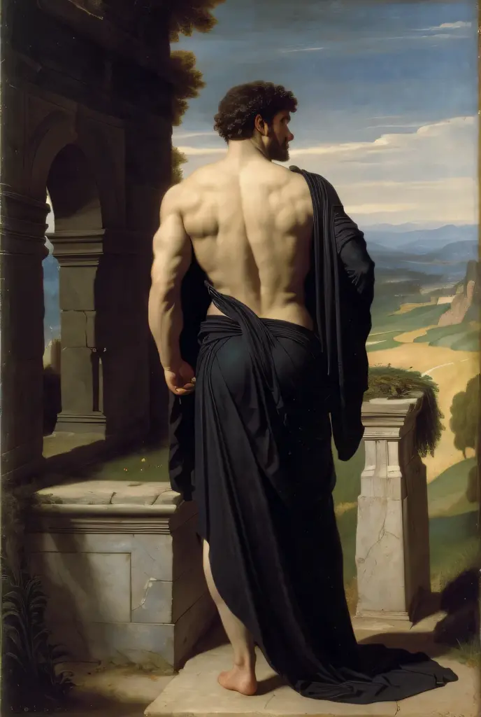 oil painting, masterpiece, full body, full body, oil Painting, oil painting of a Roman Gladiator, masculine appeal, handsome, by Alexandre Cabanel, by Daniel Gerhartz, pre-Raphaelite movement, neoclassical style, Aegean sea landscape background, beautiful man, scantily clad, dark olive skin, ((white briefs, big bulge)), chest, abs, full body, perfect eye chiaroscuro mood, oil painting, classic era, perfect composition, perfect face, edge lighting, intricate, oil on canvas, Beautiful details, masterpiece, ominous, standing, vpl, navel, shirtless, underwear, full body shot, classic painting, neoclassic style, regency era, perfect composition, canvas texture, regency style, perfect composition, canvas texture, landscape background