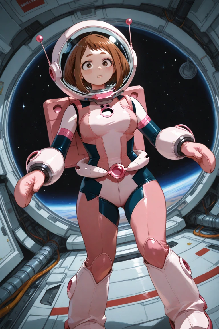  pink Uraraka Ochako in space helmet mitten,in full growth
