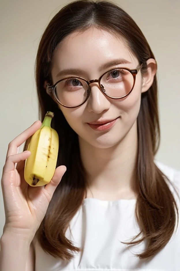 (Best Quality, 8k, 32k, Masterpiece, UHD: 1.2), Cute Japan Woman Pictures, Big, Very Short Bob Hair, Upper Body, Face Focus, oversized_sweater, Beach Background, Man Inviting Feeling, Eating Bananas