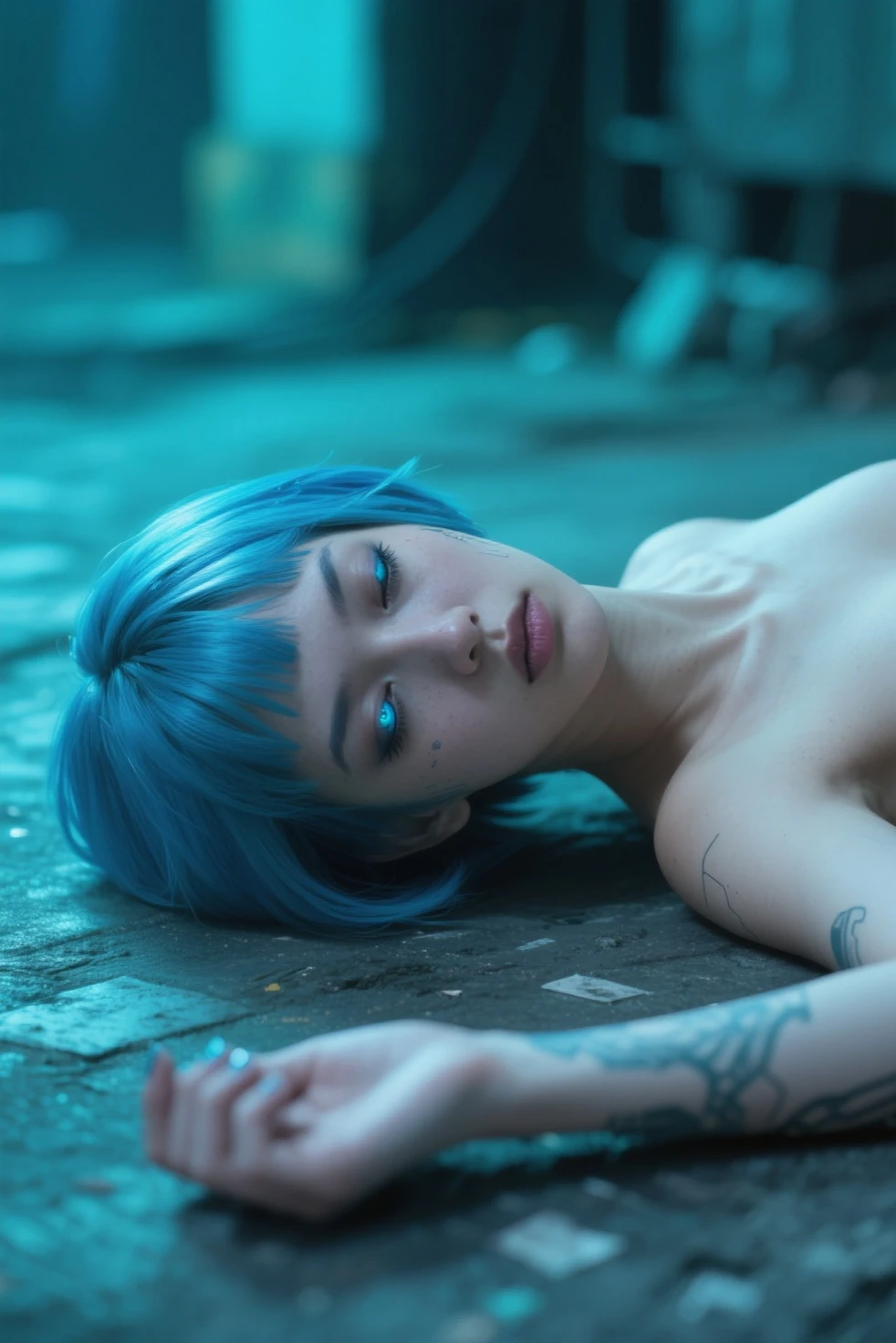 (( a 19-year-old girl with light blue hair, pelo corto ondulado, cuatro patas, sobre un sillon de cuero, mirando hacia atras, mirando al espectador, small breasts, dos piernas, dos brazos, dos manos, manos femeninas y delicadas, perfect and virgin vagina, en cuatro patas, mirando hacia atras, mostrando vientre plano, Minifalda roja, hermosas manos finas, flequillo, ojos celeste, ojos muy detallados, cuerpo delgado, small breasts, pechos duros, ropa traslucida)), CUERPO ENTERO, small breasts, motor irreal:1.4, Antecedentes detallados, CG ultra realista 64K, fotorrealista:1.4, textura de la piel:1.4, obra maestra:1.4, More detailed 8K.motor irreal:1.4, HD, La mejor calidad:1.4, fotorrealista:1.4, textura de la piel:1.4, obra maestra:1.8,obra maestra, mejor calidad,objeto Objeto], (rasgos faciales detallados:1.3), (puesta de sol Apocalyptic:1.4), (Fondo de rayo azul lluvioso:1.4), (nsfw:1.4)