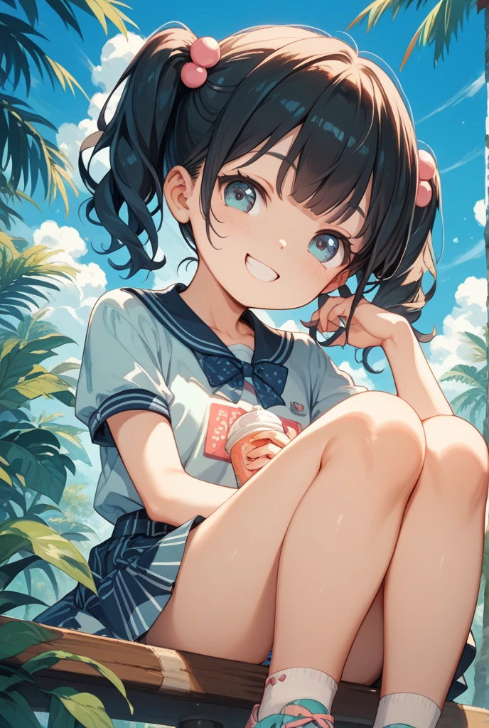 (best quality,4k,8k,highres,masterpiece:1.2),ultra-detailed,(realistic,photorealistic,photo-realistic:1.37),Illustration, tiny thong, back view, looking at viewer, s ago, Octane Render,morning park, the girl has a bun hairstyle and a smiling face, vibrant colors, soft sunlight, beautiful flowers, green grass, playful atmosphere, she is crawling, detailed textures, vibrant colors,
