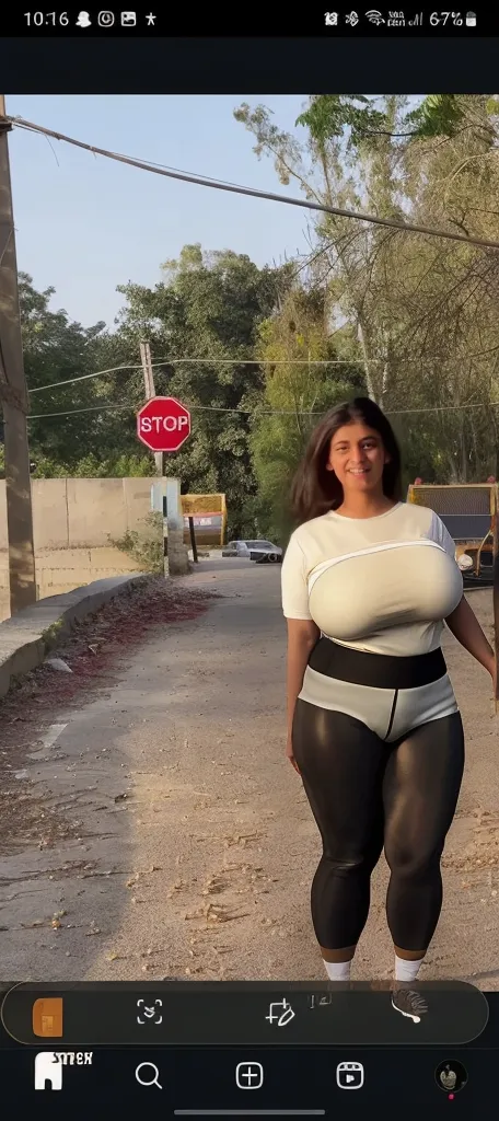 Indian women,30 year old,pretty face,big and voluptuous breasts, gigantic and enormous butt, thickest thigh,huge knockers,widest hips, lowest waist,slim tummy, wearing a tight full body bondage suit with tight belts covered and a padlock on her chest,her hand is covered by a round ball,she is helpless in this state, walking at public road