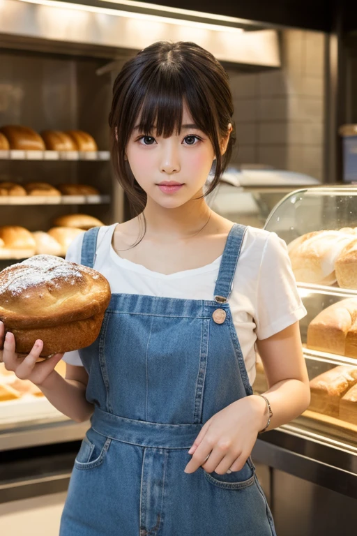 ​masterpiece、top-quality、超A high resolution、(photographrealistic:1.4)、(Sit on a chair:1.7、Put your arm on the desk in front of you:1.7、Place your head on the desk:1.7、Put your face on the desk:1.7、Beautiful woman lying on desk:1.7)、(Simple necklace in silver color:1.5)、((1girl in、White fair skin:1.4、looking at the viewers、Cowboy Shot、spotless、cute little、The long-haired、A dark-haired、Light Brown Fringe Hair、Braided hair、disheveled hair、Light brown eyes、、short hair with bangs、bursting milk in the same way))、 (Red bow:1.3), (A smile)、High detailed eyes、long neck、(((short hair with bangs)))、Lashes、(((natural soft light、gazing at viewer、Entice your audience、Big Tits、Highlights in the eyes)))、[(Hassleblad H6D-400c)], [(Medium format image)],[(dream-like)],[(400 mega pixels)], (Photorealsitic:1.4), (Raw photography:1.2), (8K), (​masterpiece:1.3), (realisitic), (A hyper-realistic), ultra-detailliert, illustratio, very_high_Realistic:1.5 ,very_high_resolution:1.5, nffsw, nffsw, Unity, 8K Picture Wallpaper, astonishing、finely detail, Official art, Highly detailed ticker Unity 8k wallpaper, (top-quality), incredibly absurdness, ultra-detailliert, Light on the Face, cinematric light, Movie Lighting, Professonal lighting、photon maping、Radio City、physically-based renderingt、solofocus、sharp focus、 hight resolution、ighly detailed、extremely delicate and beautiful、intricate detailes、face muscles、a beautiful detailed girl、Natural makeup、extra detailed face、looking at away、(Gingham Check Suspender Apron:1.3), (Solid Blue High Waist Skirt:1.3), (Apron over skirt:1.2), (White blouse:1.3), (double-breasted,Underbust:1.2), Short sleeves, buttonGap, (Solid blue bow tie:1.2),(Bread salesperson:1.5)、(Shelf color々Chock full of bread:1.5)、(Ceiling-to-ceiling shelves:1.5)、(Sexy movements:1.5）