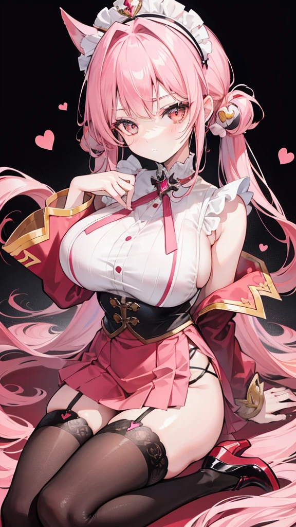 Masterpiece, animerealistic, Top quality, Ultra high definition, Maximum resolution, Very detailed, Professional lighting, kabedon pov, looking at viewer, smug, glowing eyes, One girl, she’s a female oni, yellow eyes, beautiful eyes, wearing mascara, Blush, she has fangs, valentines crush, hearts around, devilish girl, she has light red hair, pastel pink gothic demoness, pink and red outfit, Very cute, heart tail , long hair, Heart hairclip, a pink red corset top, gothic, accentuated huge breasts, sweat, xoxo hearts, valentines setting, love letter in the background, love in the air, princess heart-shaped pupils, lollipop, candy
