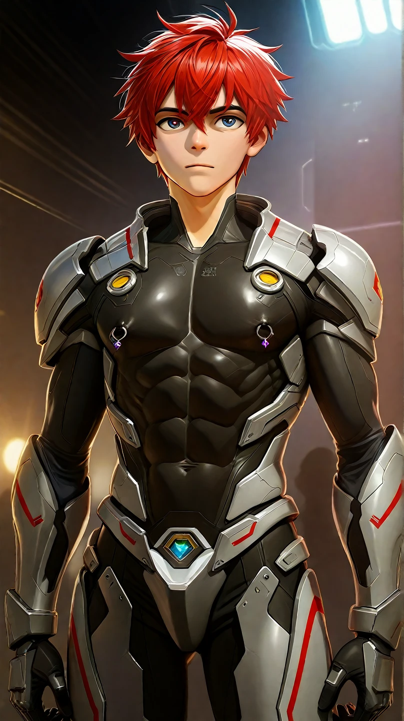 Handsome Japanese male models　　22 years old　　　　Black Hair　　Short cut　Short bangs　looking at the camera　　　　　Shiny whole body silver suit　　　Shiny silver latex suit　Mega Bulge　　looking at the camera　Future World Dynamic Pose　　taunt　whole body