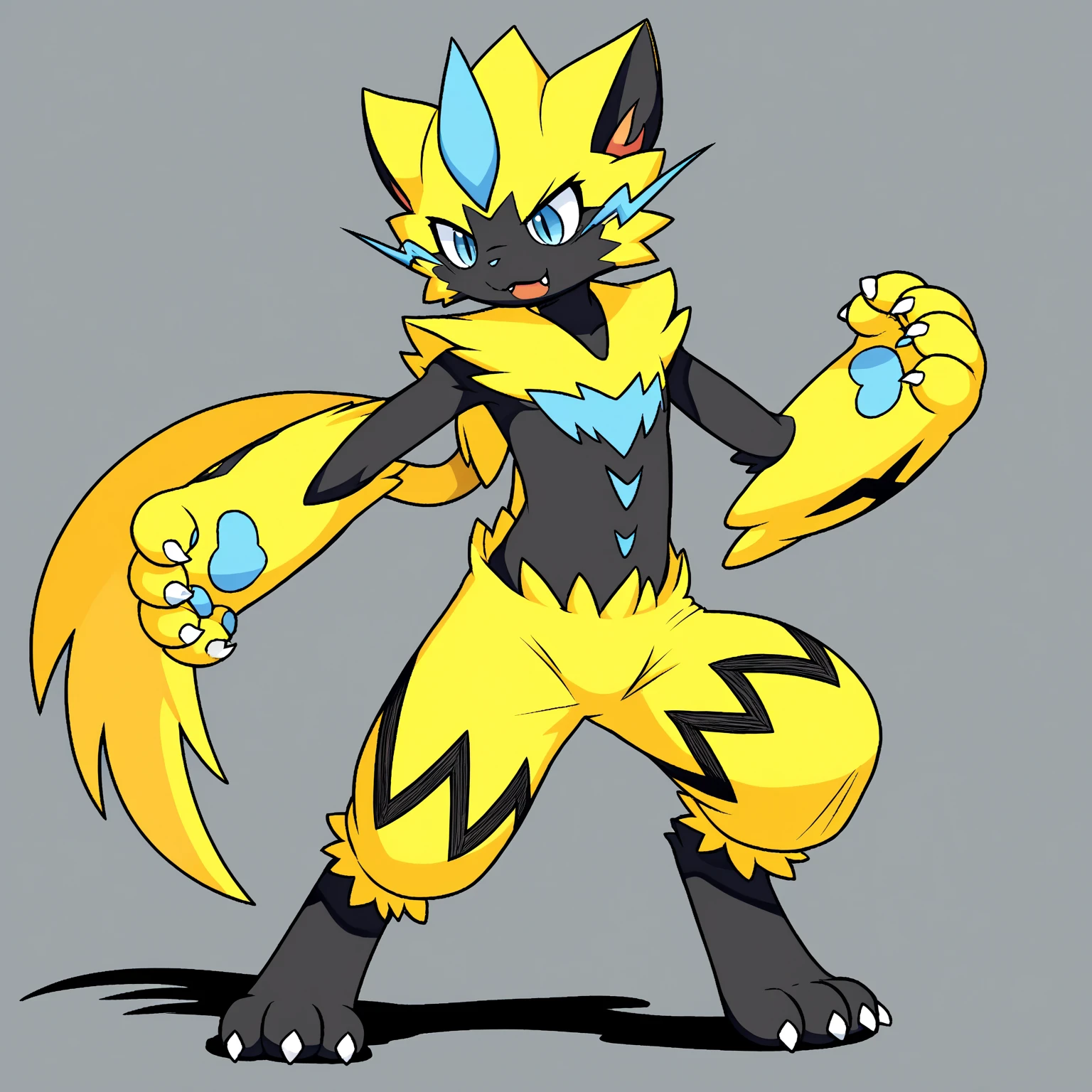 (((detailed eyes, detailed face))), (feral, zeraora, pokemon), male, (solo), (plump, fat, chubby, overweight), (white y-front briefs <lora:bulge_y-front_brief_findigo_v1:1>, white male underwear, topless), standing, (arms behind back), smile BREAK (by bna_v5, by inkudoragoon, by kicktyan), bedroom, (soft shading, high brightness), masterpiece, (full body)