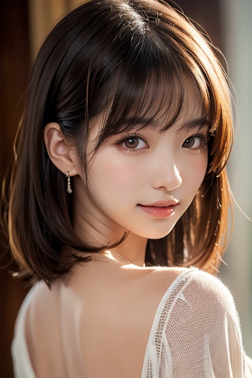 ((masterpiece: 1.4, best quality))+,(ultra detail)+, official art, unity 8k wallpaper, ultra detail, beautiful, high quality, Highlight your cute face, masterpiece, best quality, medium length straight hair, (((South Korea Women's Olympic Wrestling Team:1.37))), (brown eyes, brown hair), bust, looking straight ahead, Smiling broadly, colorful earrings, (beautiful 눈:1.3), (Domineering expression:1.37), (((white bikini:1.4)))