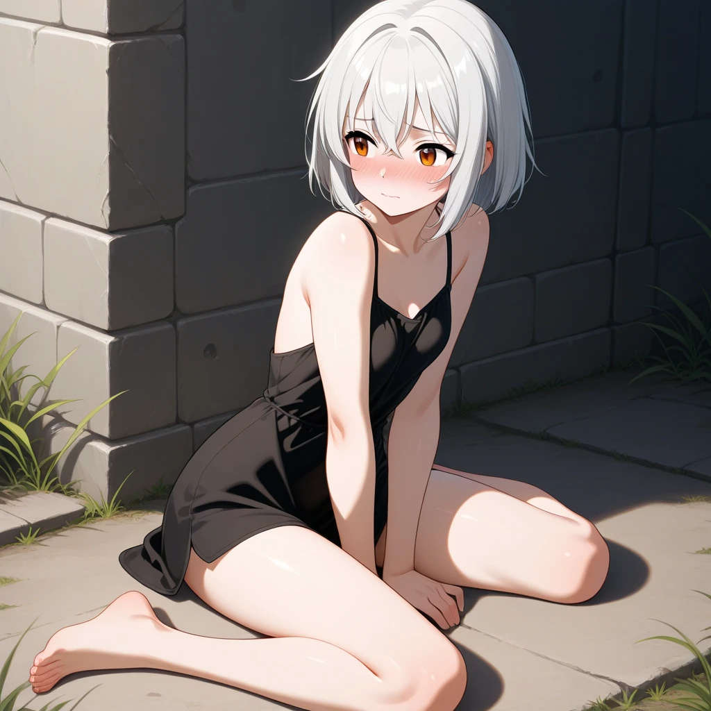 from below:1.3,Focus on the groin、((masterpiece, highest quality:1.3)),cowboy shot,14 year old beauty,solo,((very small head)),((long body)),blonde hair,((very short hair)),double bun, flat chest,slender body,skinny,shiny skin,oily skin,sweat,wet,shy、Love juice、sitting,spread legs、nurse、sunny、kneeling, Posing on all fours, Hip Rise, Standing ass
