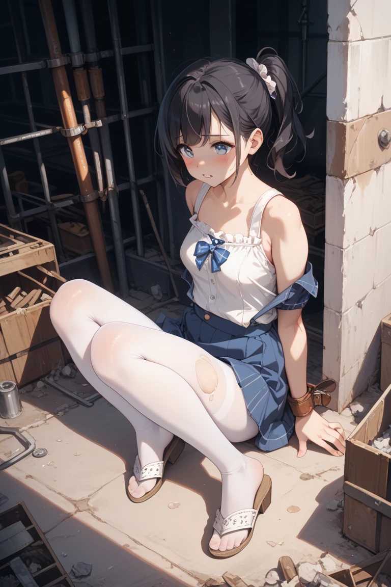In the depths of the prison, a woman sits in her cell, her arms bound and her legs folded in an M-shape. The cold, damp walls seem to mock her, a constant reminder of her captivity. She longs for , but for now, all she can do is sit and wait, her mind consumed with thoughts of escape.