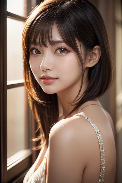 (8k), (best qualityer: 1.2), (realisitic), (photorrealistic: 1.37), ultra high definition, 1 girl, fluffly, ssmile, cloused mouth, Beautiful Details, beautiful nose, fully body,