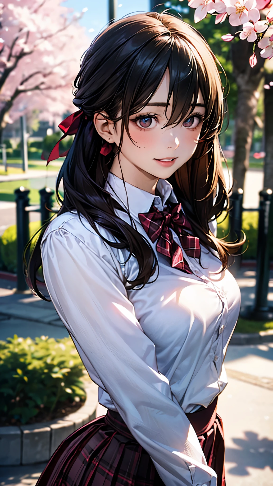 (1ung girls), brown hair, (highly detailed Beautiful face), Amazing face and eyes, (Best Quality:1.4), (Ultra-detailed), (extremely detailed CG unified 8k wallpaper), Highly detailed, High-definition raw color photos, Professional Photography, Realistic portrait, Amazing face and eyes, Pink eyes, (hi-school uniform, pleated mini skirt:1.3), ((hi-school uniform with open chest)), model, smile shyly, sitting, (open your legs), (((Bokeh))), depth of fields, depth of fields, ((meadow, flower garden)), (Surrounded by many flowers, flowers:1.5), twilight, sunset, (view from below:1.3),