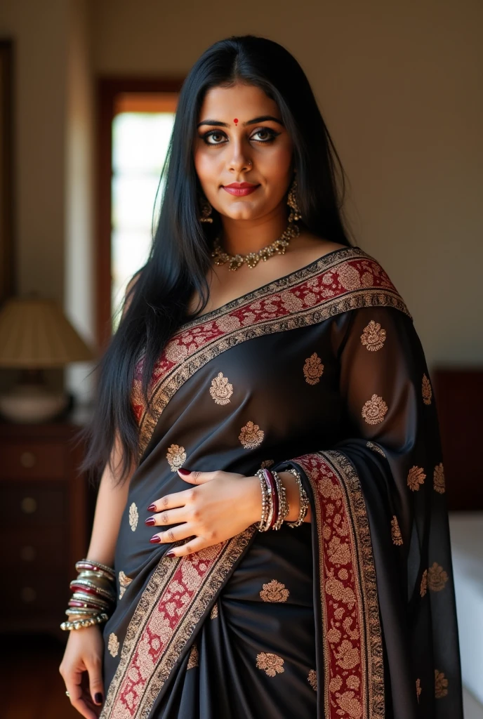 Indian aunty wearing sexy saree colour black sexy photos