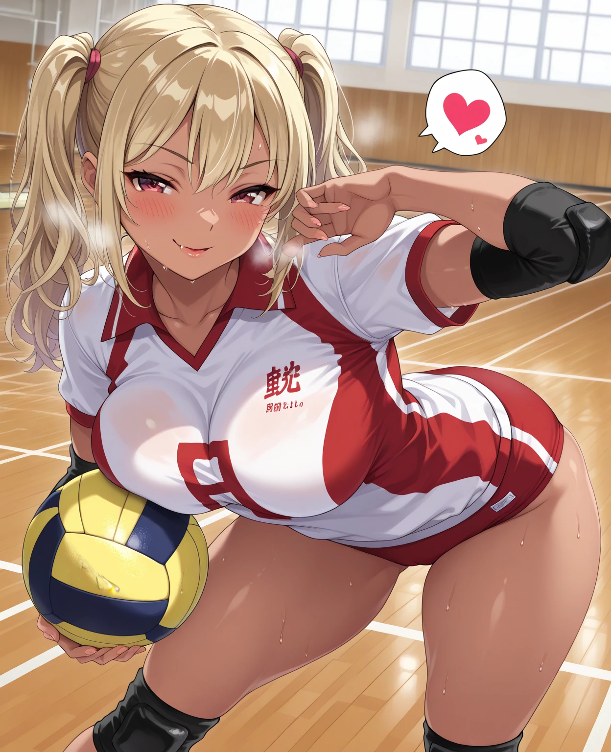 unity 8k wallpaper, anatomically correct, (((masterpiece))), (((best quality))), (((ultra detailed))), (((high-resolution))), ((Ultimate cutie)), perfect hands, perfect finger, (((good anatomy))), detailed beautiful face, shiny hair, (((gyaru))), (potbelly), (curvy), medium breasts, ((Thick thighs)), (((solo))), ((seductive smile)), (((blush))),
BREAK, (((sit astride the perfectly spherical shape 6-inch volleyball))), (((Straddling a perfectly spherical 6" volleyball))), (((Perfectly spherical 6" volleyball fits perfectly crotch))), BREAK, (((Rub the Perfectly spherical 6" volleyball against crotch))), (masturbation),
BREAK, (Collared volleyball uniforms), sleeveless, ((buruma)), ((kneepad)), pussy juice stained, (elbow pad), (((sweat))), (((covered in sweat))), ((deep breathing)), in Volleyball Court, indoor, lighting, looking at viewer, full body, (spoken heart)