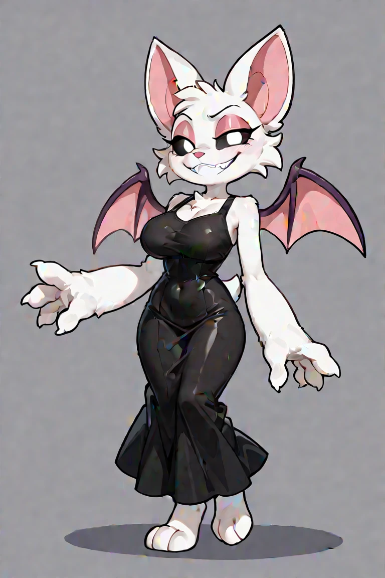 Angel Dust, hazbin hotel style, bimbo, big breast, alone, flip flops, walking, smug, sharpteeth, smile, cape, scarf, portrait