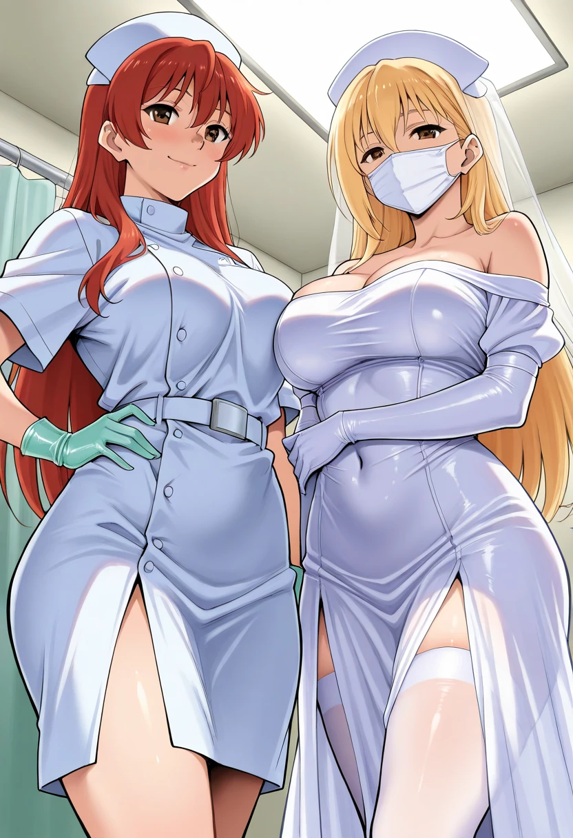 uniform,nurse uniform,hospital, latex nurse suit,nurses,busty,elbow gloves,labcoat,gingerhair woman,white eyes , gigantic boobs ,medical instruments,asian nurse,two nurses,speculum,examination room,oversize boobs, ,big ass ,strap on, lay on table ,legs spreaded,giving birth,gyno chair , dentist,Milf