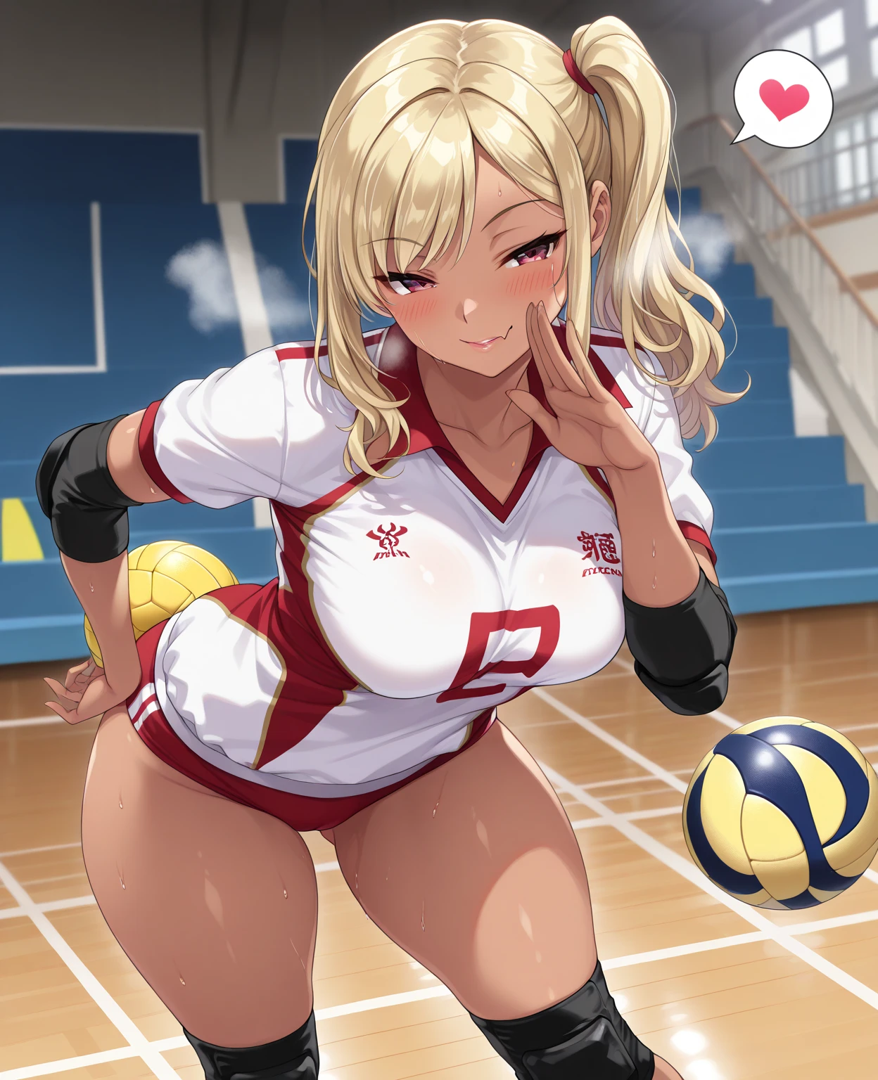 unity 8k wallpaper, anatomically correct, (((masterpiece))), (((best quality))), (((ultra detailed))), (((high-resolution))), ((super fine illustration)), ((Ultimate cutie)), perfect hands, perfect finger, (((good anatomy))), detailed beautiful face, shiny hair, (((gyaru))), (potbelly), (curvy), medium breasts, ((Thick thighs)), (((solo))), ((seductive smile)), (((blush))), (half open mouth),
BREAK, (((sit astride the perfectly spherical shape 6-inch volleyball))), (((Straddling a perfectly spherical 6" volleyball))), (((Perfectly spherical 6" volleyball fits perfectly crotch))), BREAK, (((Rub the Perfectly spherical 6" volleyball against crotch))),
BREAK, (Collared volleyball uniforms), sleeveless, ((buruma)), ((kneepad)), pussy juice stained, (elbow pad), (((sweat))), (((covered in sweat))), ((deep breathing)), in Volleyball Court, indoor, lighting, looking at viewer, full body, (spoken heart)